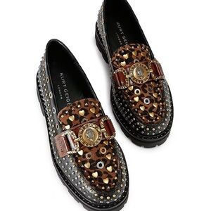 Kurt Geiger the Mansion Patent Leather and Suede Studded Bit Buckle Loafers